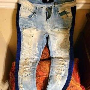 FOCUS jeans with blue rhinestones men size 30W 30L skinny fit